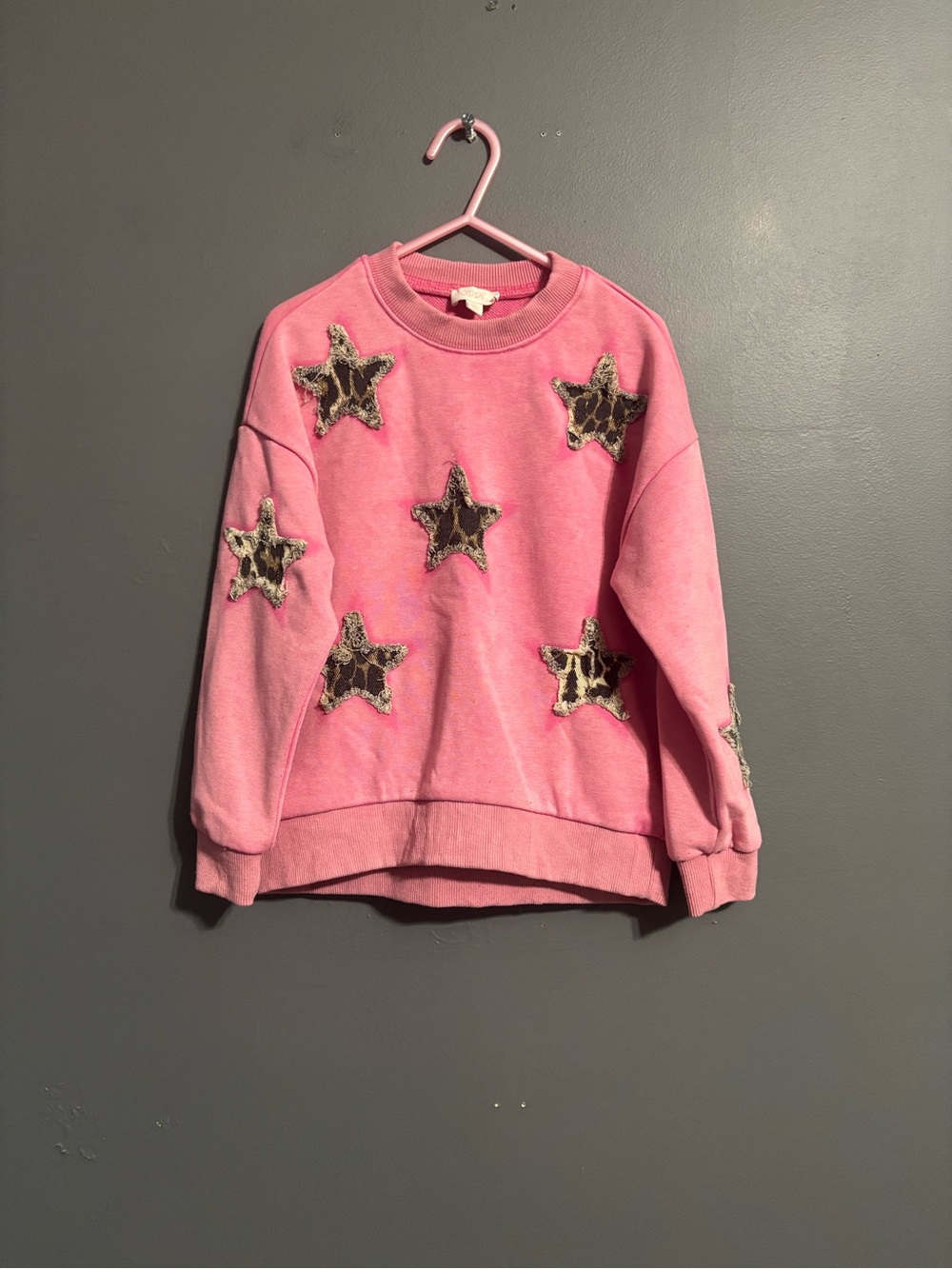 ODDI Pink preppy crewneck western animal print star Pullover Sweatshirt girls L
